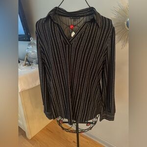 Adrianna Papell Black and White Striped Shirt